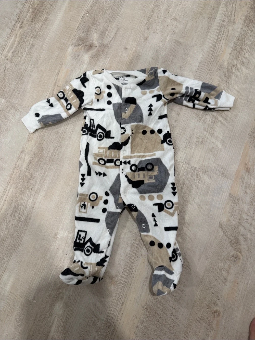 Carter's Construction Print Footed One-Piece - White, Gray & Tan
